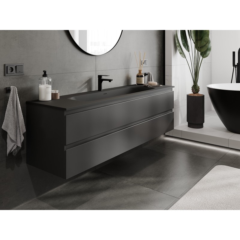 Mexen Orio gabinete de baño 160 cm con lavabo Vela, 2 cajones, negro mate - 91A10-16047-2-BFF71-W23M71