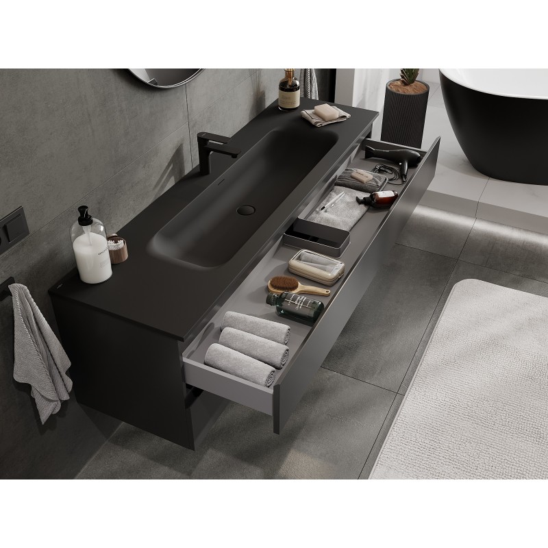 Mexen Orio meuble de salle de bains 160 cm avec lavabo Vela, 2 tiroirs, noir mat - 91A10-16047-2-BFF71-W23M71