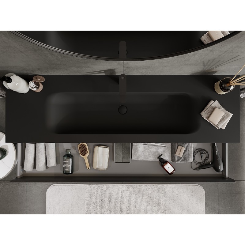 Mexen Orio armário de casa de banho 160 cm com lavatório Vela, 2 gavetas, preto mate - 91A10-16047-2-BFF71-W23M71