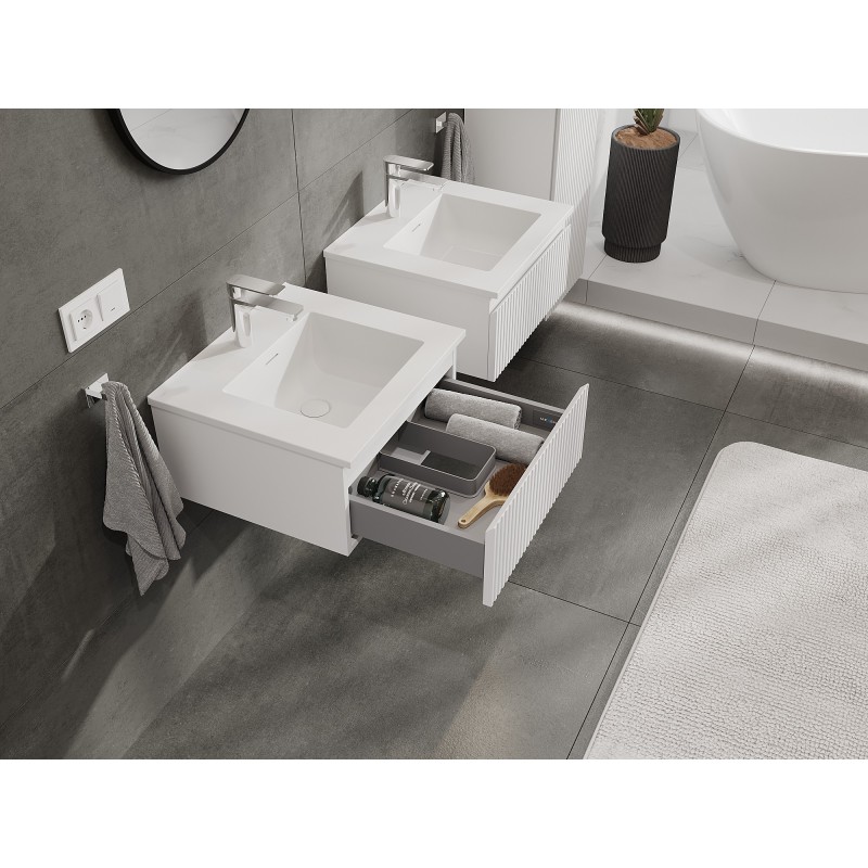 Mexen Rivel meuble de salle de bain 50 cm avec lavabo Otis, 1 tiroir, rainuré, blanc mat - 91A20-05023-1-BF01-W18M01