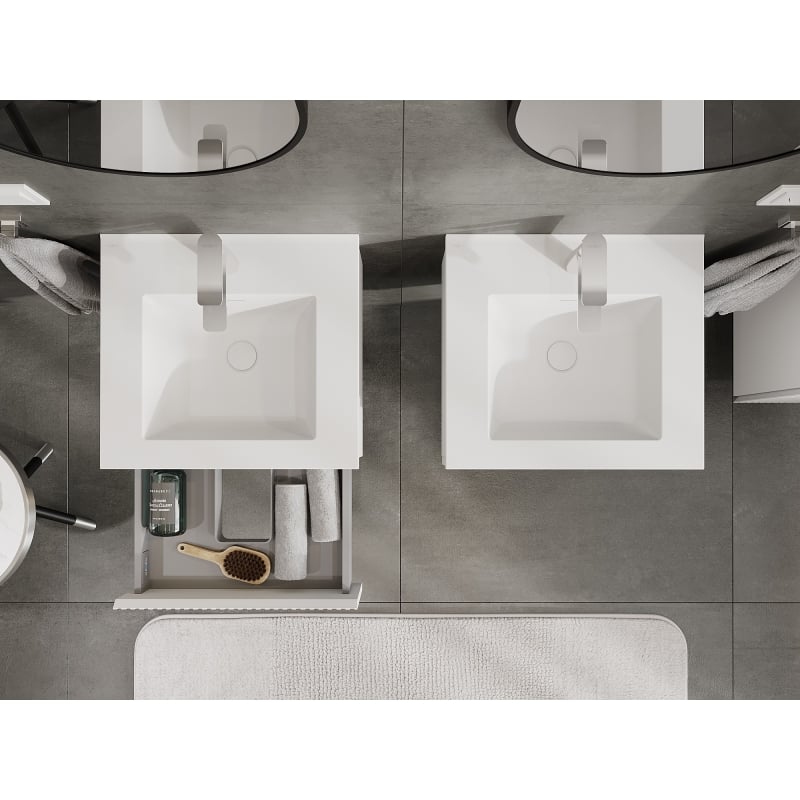 Mexen Rivel bathroom cabinet 50 cm with Otis washbasin, 1 drawer, fluted, white matt - 91A20-05023-1-BF01-W18M01