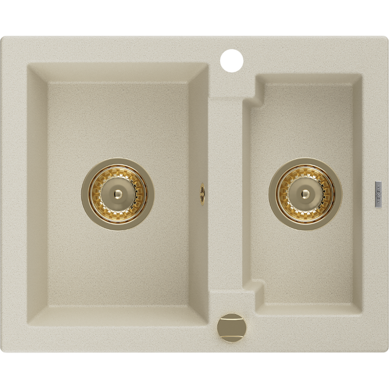 Mexen Carlos granit gootsteen 1,5-komorige 582 x 475 mm, beige, gouden sifon - 6518581500-69-G
