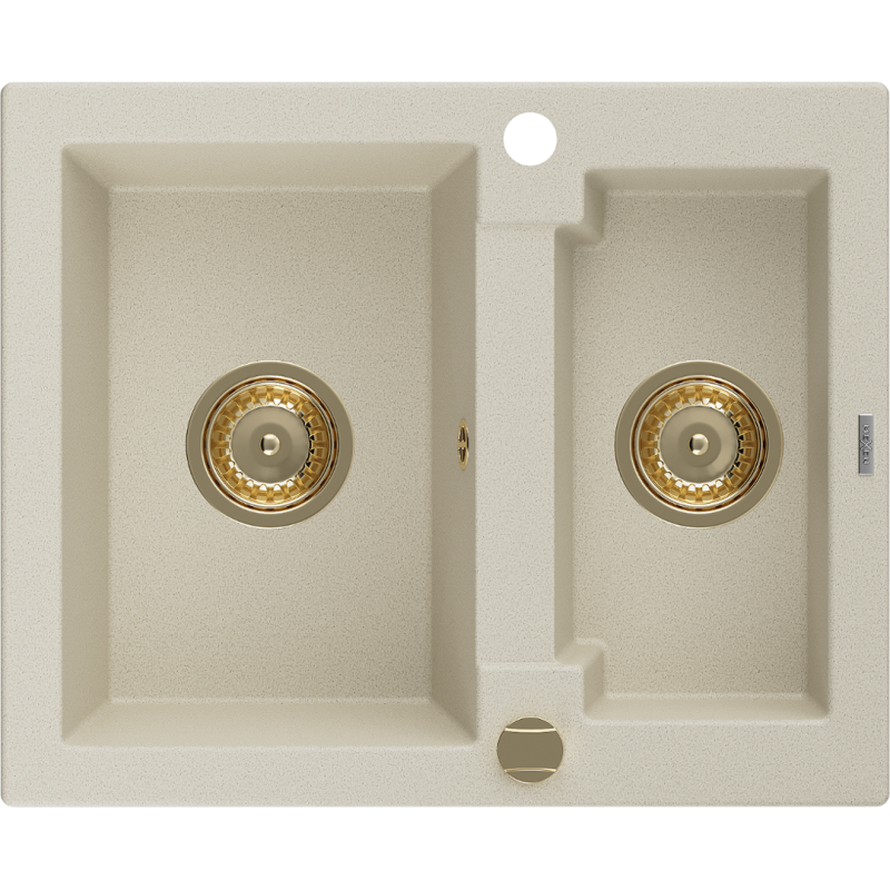Mexen Carlos granitspüle 1,5-Kammer 582 x 475 mm, beige, goldener Siphon - 6518581500-69-G