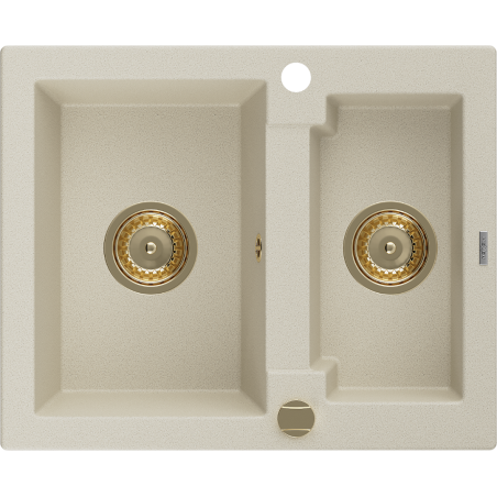 Mexen Carlos 1,5-fachiges Granitspülbecken 582 x 475 mm, beige, goldener Siphon - 6518581500-69-G