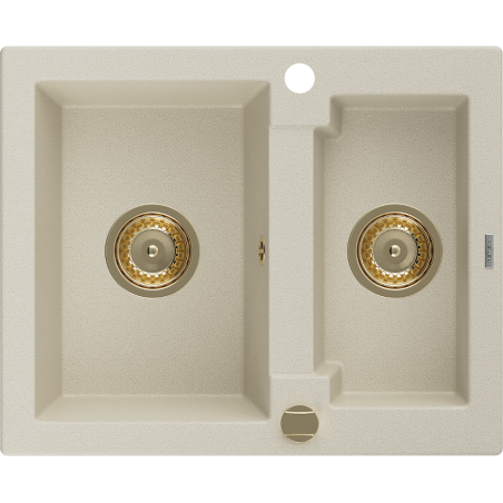 Mexen Carlos lavello da cucina in granito 1,5 vasche 582 x 475 mm, beige, sifone dorato - 6518581500-69-G