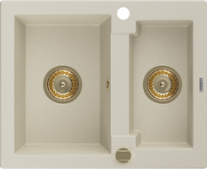 Mexen Carlos granieten gootsteen 1,5-kamer 582 x 475 mm, beige, gouden sifon - 6518581500-69-G