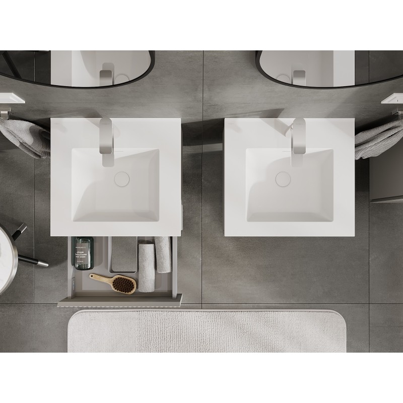Mexen Rivel armario de baño de 50 cm con lavabo Otis, 1 cajón, ranurado, gris mate/blanco mate - 91A20-05023-1-BF62-W18M01