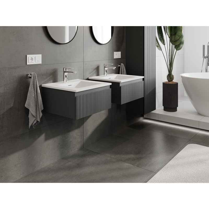 Mexen Rivel armoire de salle de bain 50 cm avec lavabo Otis, 1 tiroir, rainurée, graphite mat/blanc mat