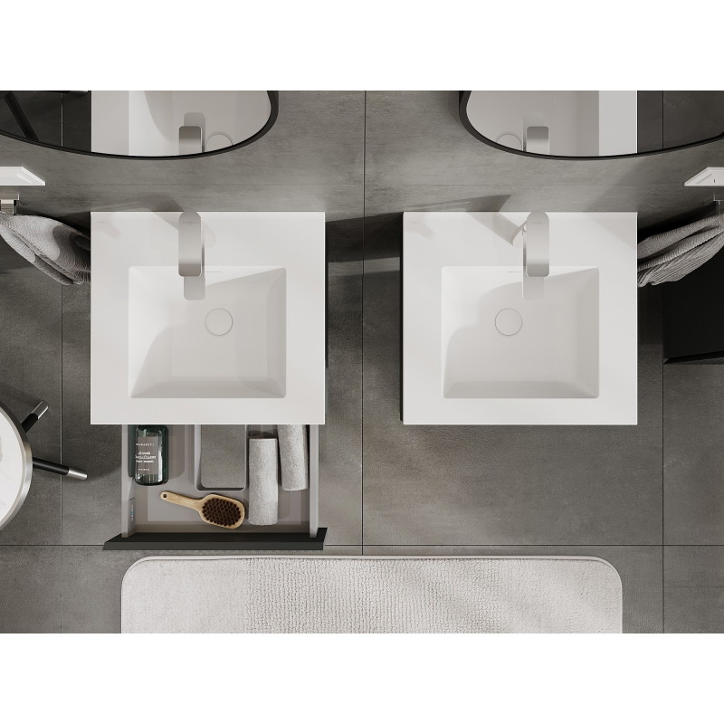 Mexen Rivel armario de baño de 50 cm con lavabo Otis, 1 cajón, acanalado, grafito mate / blanco mate