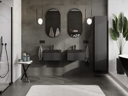 Mexen Rivel meuble de salle de bain 50 cm avec lavabo Otis, 1 tiroir, rainuré, noir mat - 91A20-05023-1-BF71-W18M71