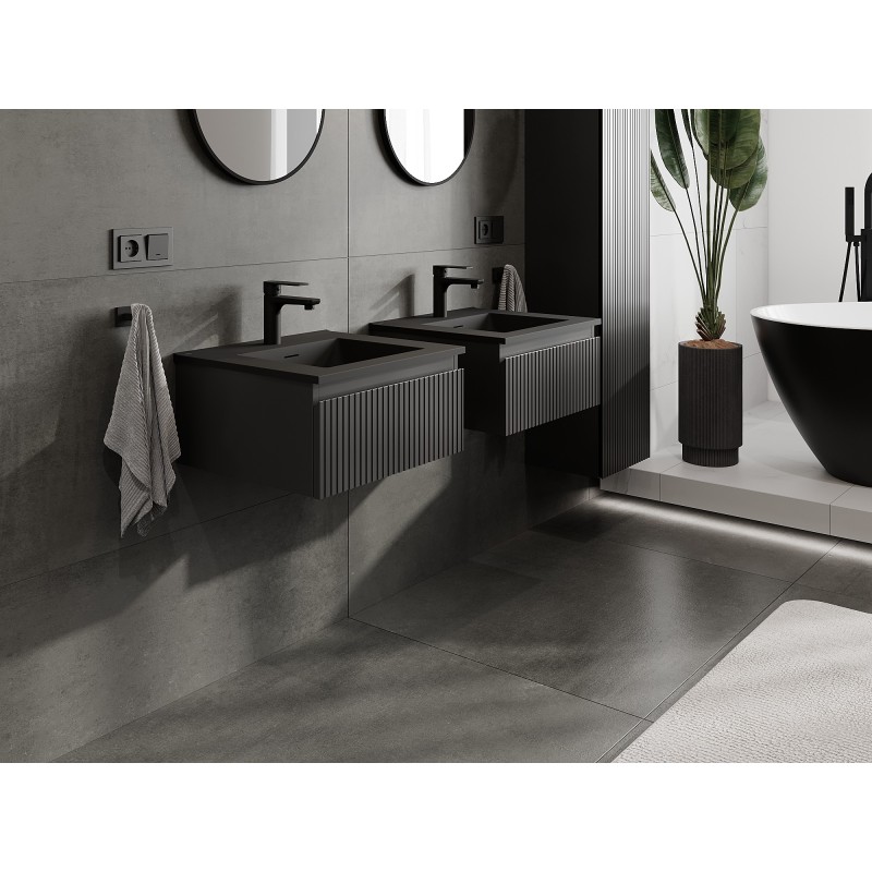 Mexen Rivel armadietto da bagno 50 cm con lavabo Otis, 1 cassetto, scanalato, nero opaco - 91A20-05023-1-BF71-W18M71