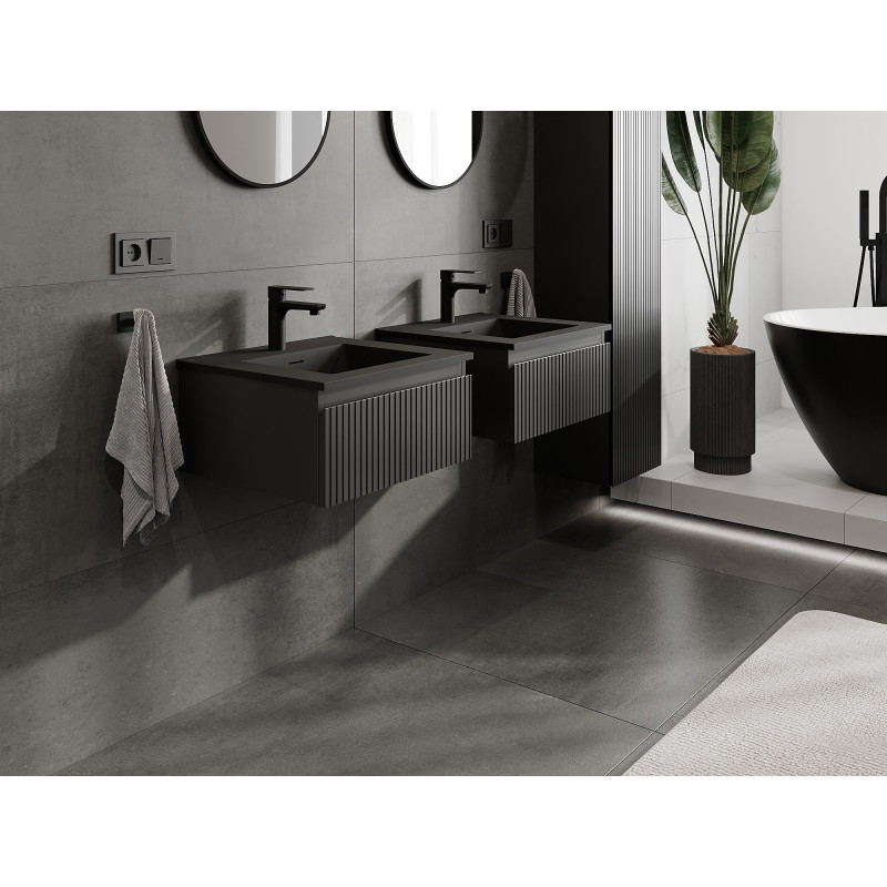 Mexen Rivel bathroom cabinet 50 cm with Otis sink, 1 drawer, grooved, black matte - 91A20-05023-1-BF71-W18M71