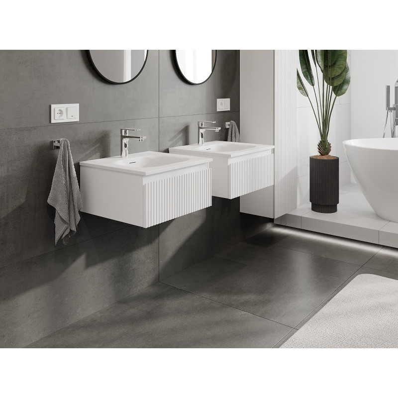 Mexen Rivel bathroom cabinet 50 cm with Vela sink, 1 drawer, fluted, white matte - 91A20-05023-1-BF01-W23M01