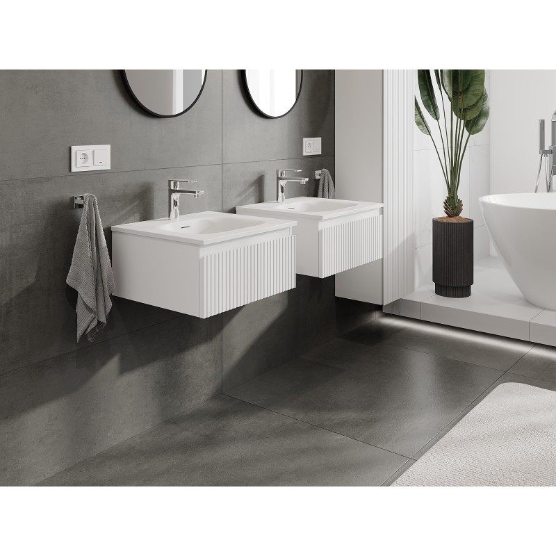 Mexen Rivel meuble de salle de bain 50 cm avec lavabo Vela, 1 tiroir, rainuré, blanc mat - 91A20-05023-1-BF01-W23M01
