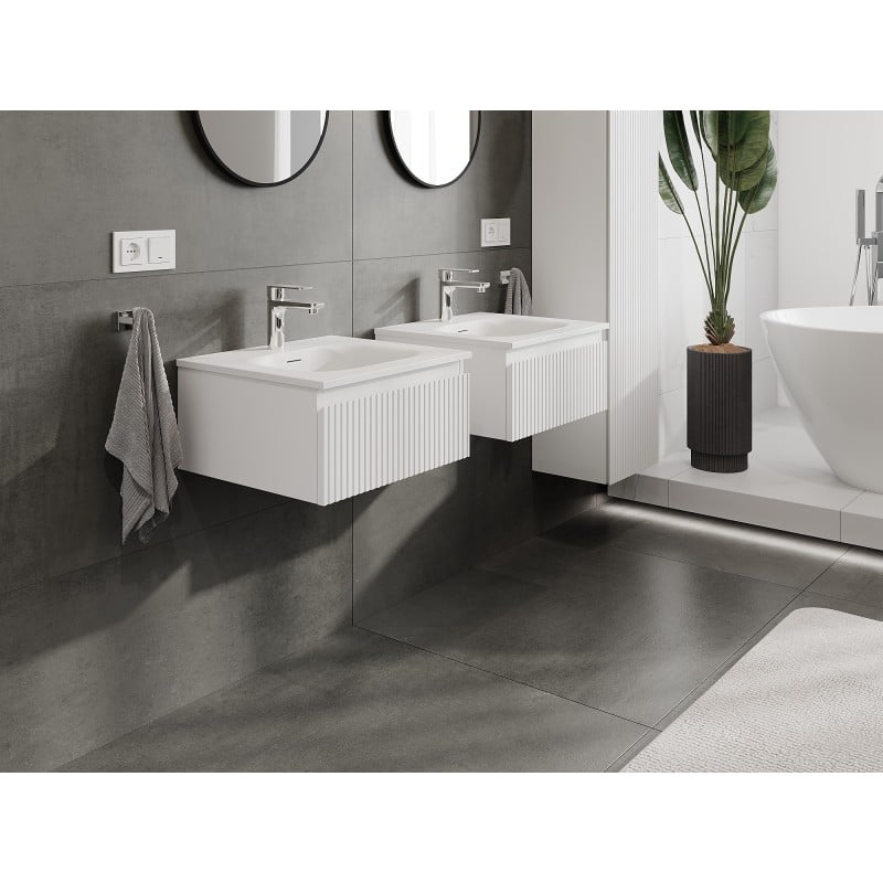 Mexen Rivel szafka łazienkowa 50 cm z umywalką Vela, 1 szuflada, ryflowana , biała mat - 91A20-05023-1-BF01-W23M01