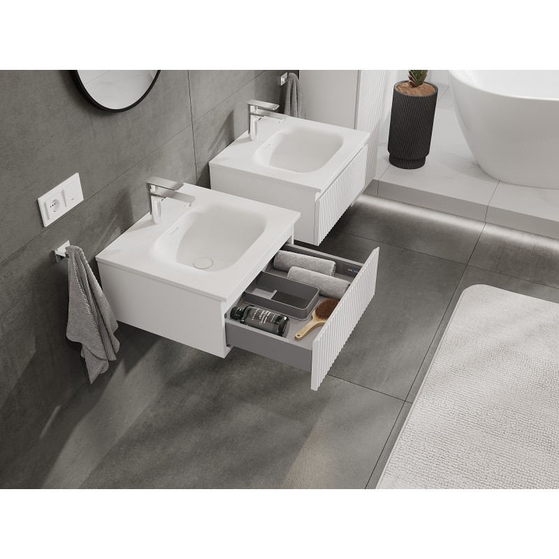 Mexen Rivel meuble de salle de bain 50 cm avec lavabo Vela, 1 tiroir, rainuré, blanc mat - 91A20-05023-1-BF01-W23M01