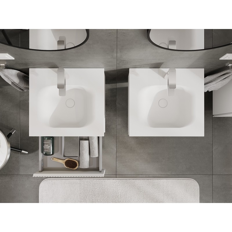 Mexen Rivel armario de baño de 50 cm con lavabo Vela, 1 cajón, acanalado, blanco mate - 91A20-05023-1-BF01-W23M01