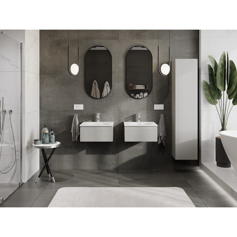 Mexen Rivel meuble de salle de bains 50 cm avec lavabo Vela, 1 tiroir, rainuré, gris mat/blanc mat - 91A20-05023-1-BF62-W23M01