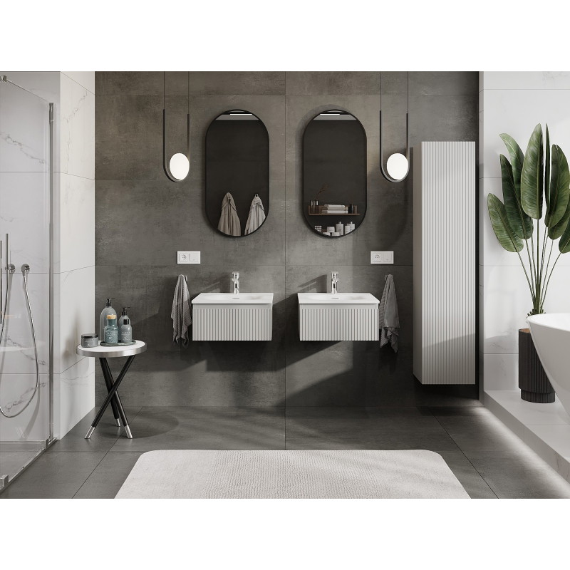 Mexen Rivel mueble de baño de 50 cm con lavabo Vela, 1 cajón, acanalado, gris mate/blanco mate - 91A20-05023-1-BF62-W23M01