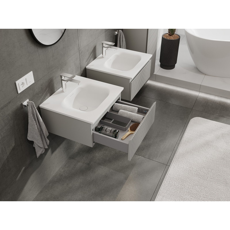 Mexen Rivel armadietto da bagno 50 cm con lavabo Vela, 1 cassetto, scanalato, grigio opaco/bianco opaco