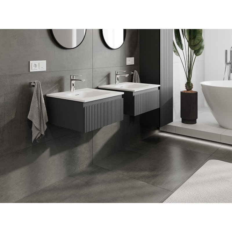 Mexen Rivel badkamerkast 50 cm met wastafel Vela, 1 lade, gegroefd, grafiet mat/wit mat - 91A20-05023-1-BF66-W23M01