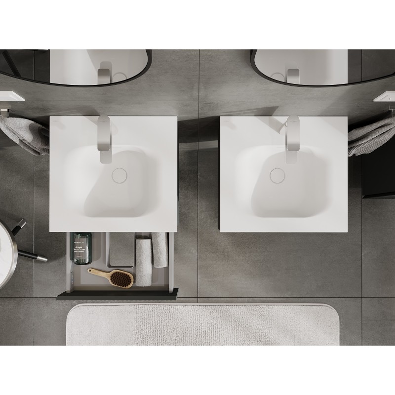 Mexen Rivel meuble de salle de bain 50 cm avec lavabo Vela, 1 tiroir, cannelé, graphite mat/blanc mat