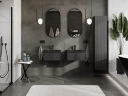 Mexen Rivel bathroom cabinet 50 cm with Vela basin, 1 drawer, fluted, black matte - 91A20-05023-1-BF71-W23M71