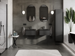 Mexen Rivel gabinete de baño de 50 cm con lavabo Vela, 1 cajón, ranurado, negro mate - 91A20-05023-1-BF71-W23M71