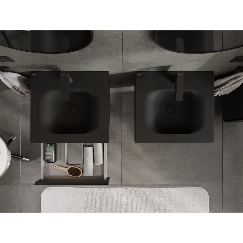 Mexen Rivel badkamerkast 50 cm met wastafel Vela, 1 lade, geribbeld, zwarte mat - 91A20-05023-1-BF71-W23M71