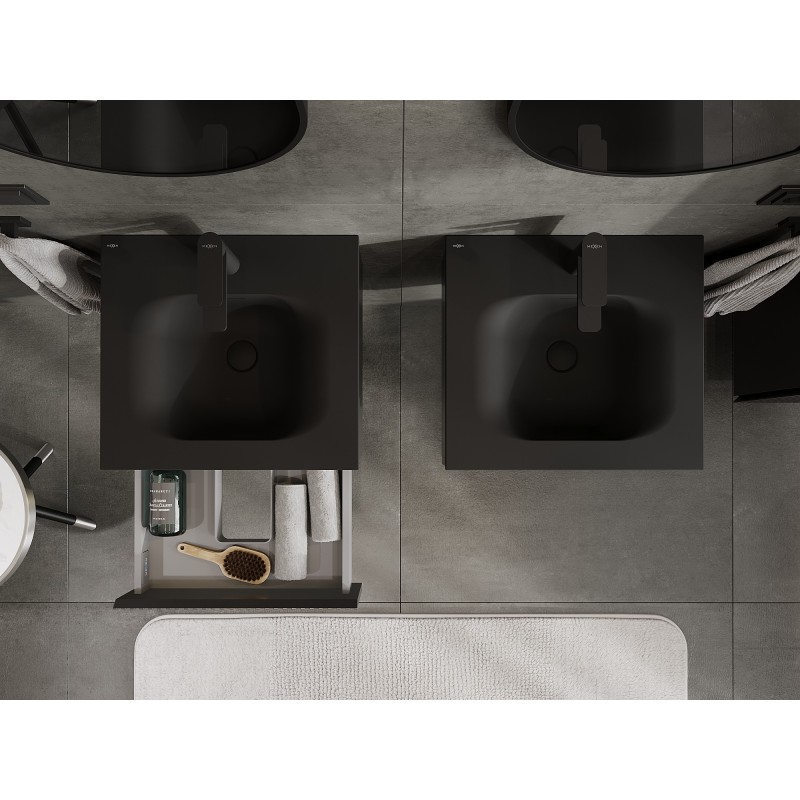 Mexen Rivel gabinete de baño de 50 cm con lavabo Vela, 1 cajón, ranurado, negro mate - 91A20-05023-1-BF71-W23M71