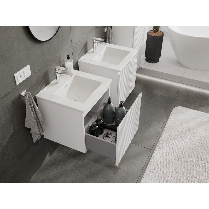 Mexen Rivel mobile da bagno 50 cm con lavabo Otis, 1 cassetto, scanalato, bianco opaco - 91A20-05047-1-BF01-W18M01