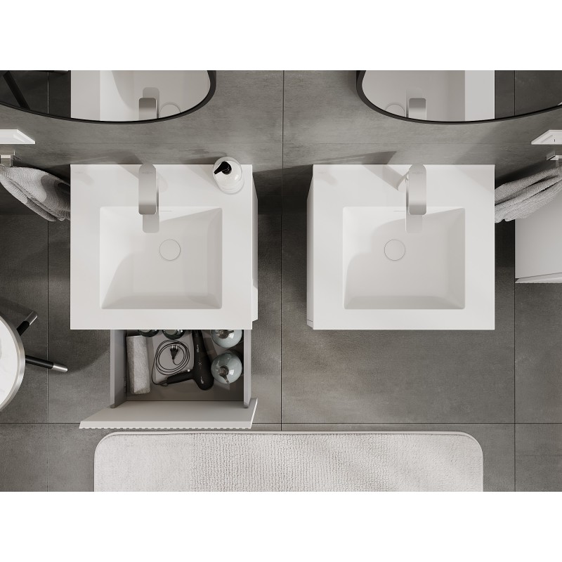 Mexen Rivel mobile da bagno 50 cm con lavabo Otis, 1 cassetto, scanalato, bianco opaco - 91A20-05047-1-BF01-W18M01