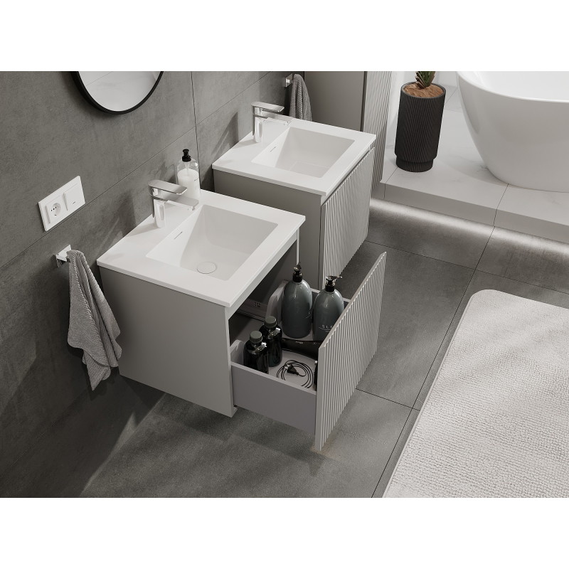Mexen Rivel szafka łazienkowa 50 cm z umywalką Otis, 1 szuflada, ryflowana , szara mat/biała mat - 91A20-05047-1-BF62-W18M01
