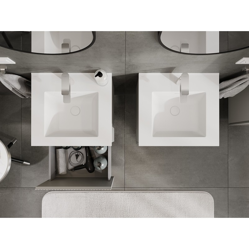 Mexen Rivel armário de casa de banho 50 cm com lavatório Otis, 1 gaveta, ranhurado, cinza mate/branco mate