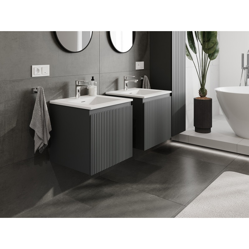 Mexen Rivel badkamerkast 50 cm met wastafel Otis, 1 lade, geribbeld, grafiet mat/wit mat - 91A20-05047-1-BF66-W18M01