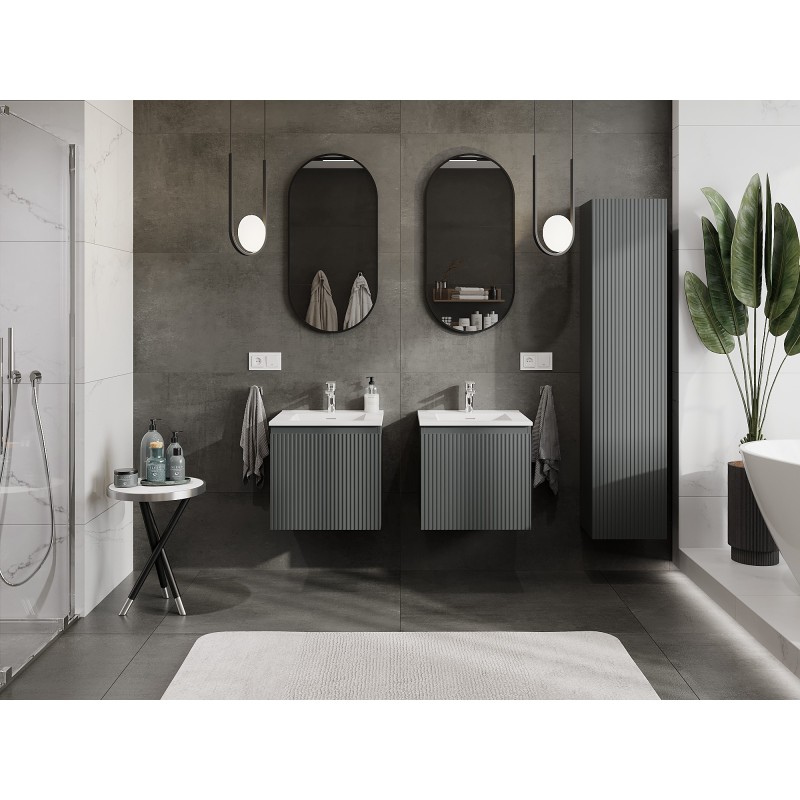 Mexen Rivel mueble de baño de 50 cm con lavabo Otis, 1 cajón, ranurado, grafito mate/blanco mate - 91A20-05047-1-BF66-W18M01