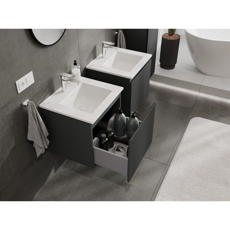 Mexen Rivel szafka łazienkowa 50 cm z umywalką Otis, 1 szuflada, ryflowana , grafit mat/biała mat - 91A20-05047-1-BF66-W18M01