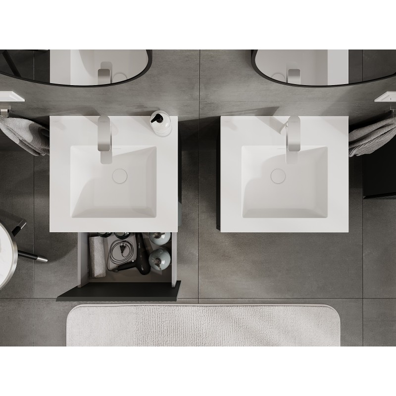 Mexen Rivel mobiletto da bagno 50 cm con lavabo Otis, 1 cassetto, scanalato, grafite opaco/bianco opaco