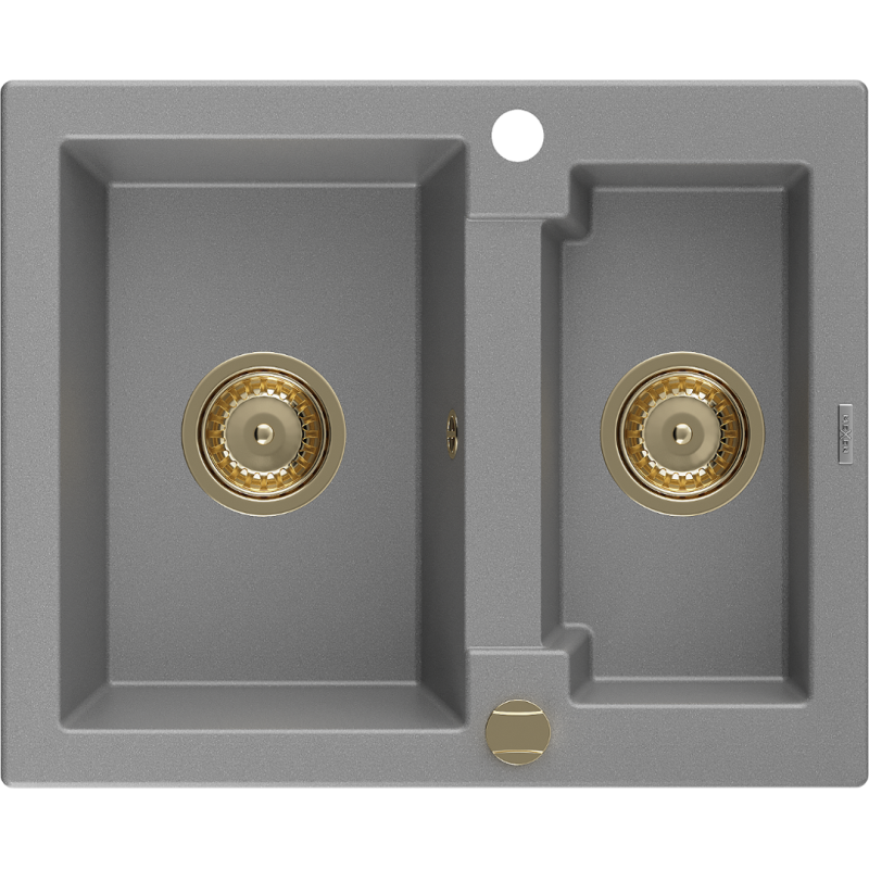 Mexen Carlos Granitspüle 1,5-Kammer 582 x 475 mm, grau, goldener Siphon - 6518581500-71-G