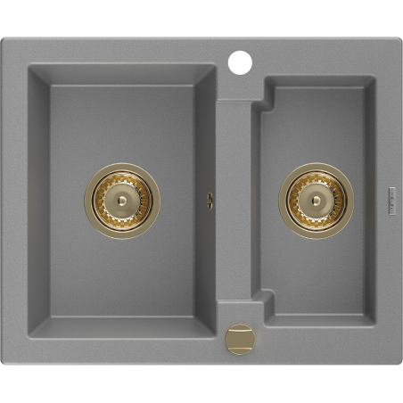 Mexen Carlos granieten spoelbak 1,5-kamer 582 x 475 mm, grijs, gouden sifon - 6518581500-71-G