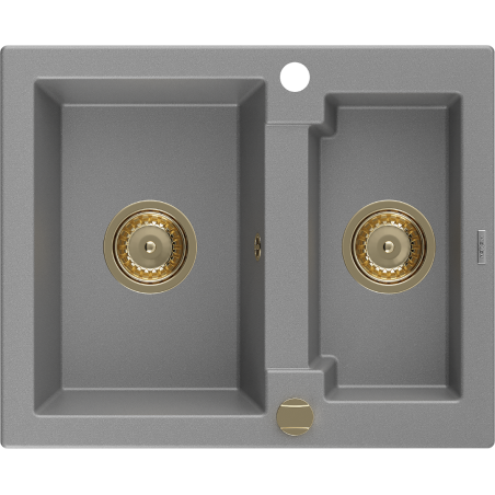 Mexen Carlos Granitspüle 1,5-Kammer 582 x 475 mm, grau, goldener Siphon - 6518581500-71-G
