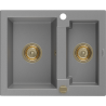 Mexen Carlos granitische spoelbak 1,5-komorig 582 x 475 mm, grijs, gouden sifon - 6518581500-71-G