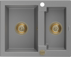 Mexen Carlos granitdiskbänk 1,5-ho 582 x 475 mm, grå, guld avloppsset - 6518581500-71-G