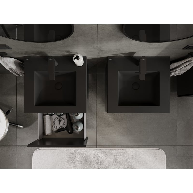 Mexen Rivel 50 cm Bathroom Cabinet with Otis Sink, 1 Drawer, Grooved, Black Matte - 91A20-05047-1-BF71-W18M71