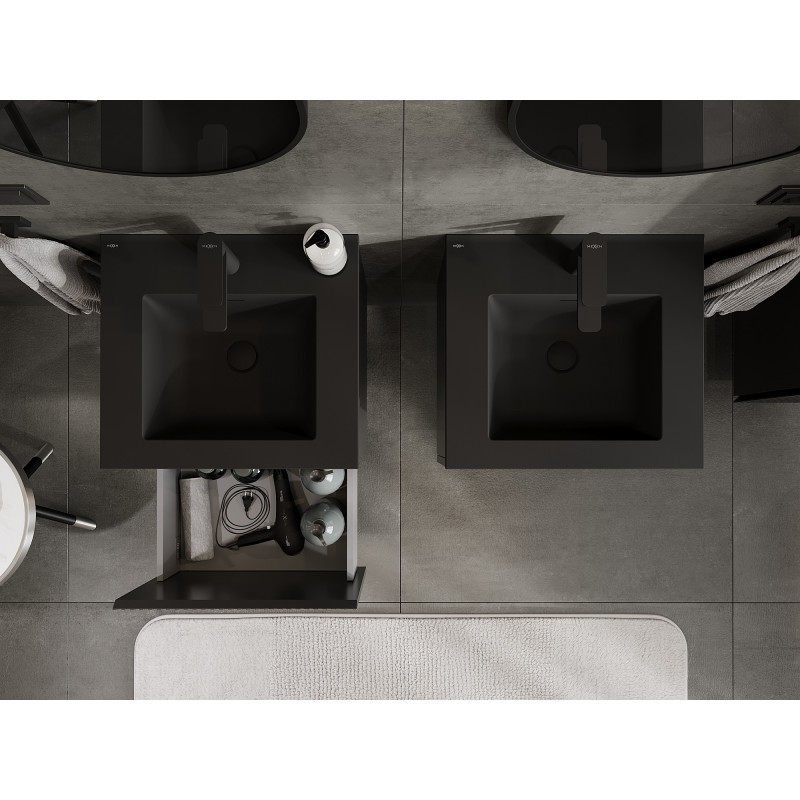 Mexen Rivel mueble de baño de 50 cm con lavabo Otis, 1 cajón, estriado, negro mate - 91A20-05047-1-BF71-W18M71
