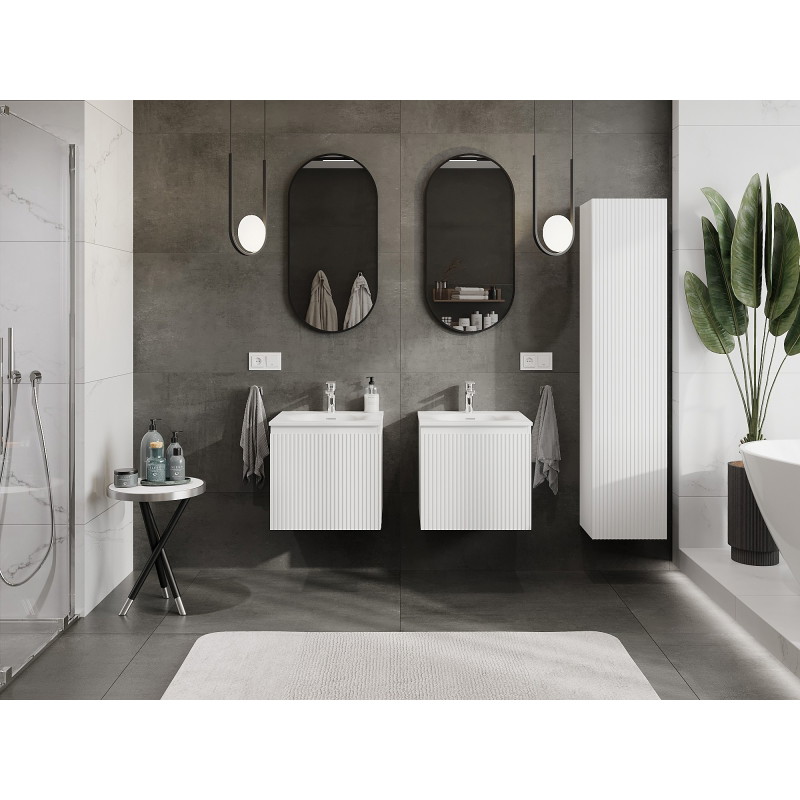 Mexen Rivel 50 cm bathroom cabinet with Vela washbasin, 1 drawer, fluted, white matte - 91A20-05047-1-BF01-W23M01