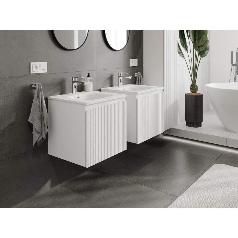 Mexen Rivel szafka łazienkowa 50 cm z umywalką Vela, 1 szuflada, ryflowana , biała mat - 91A20-05047-1-BF01-W23M01