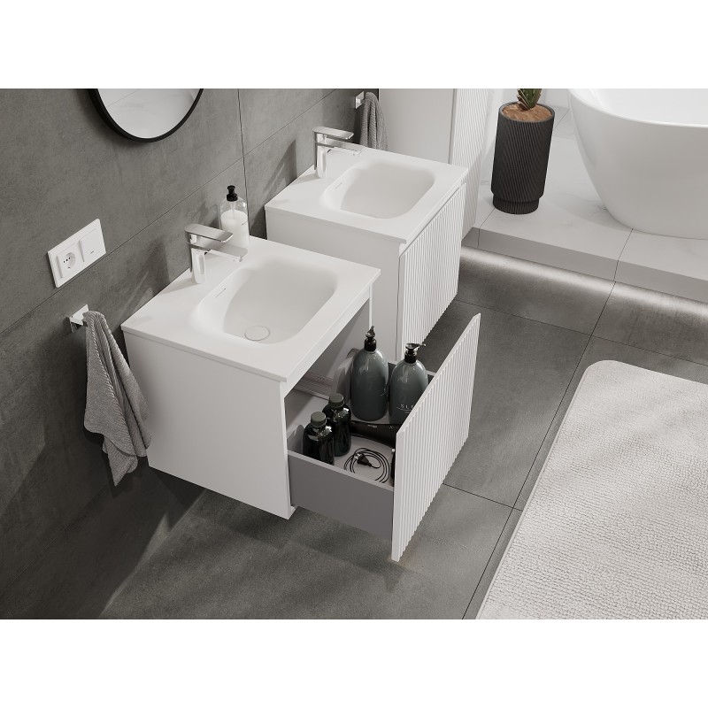 Mexen Rivel armoire de salle de bain 50 cm avec lavabo Vela, 1 tiroir, rainuré, blanc mat - 91A20-05047-1-BF01-W23M01
