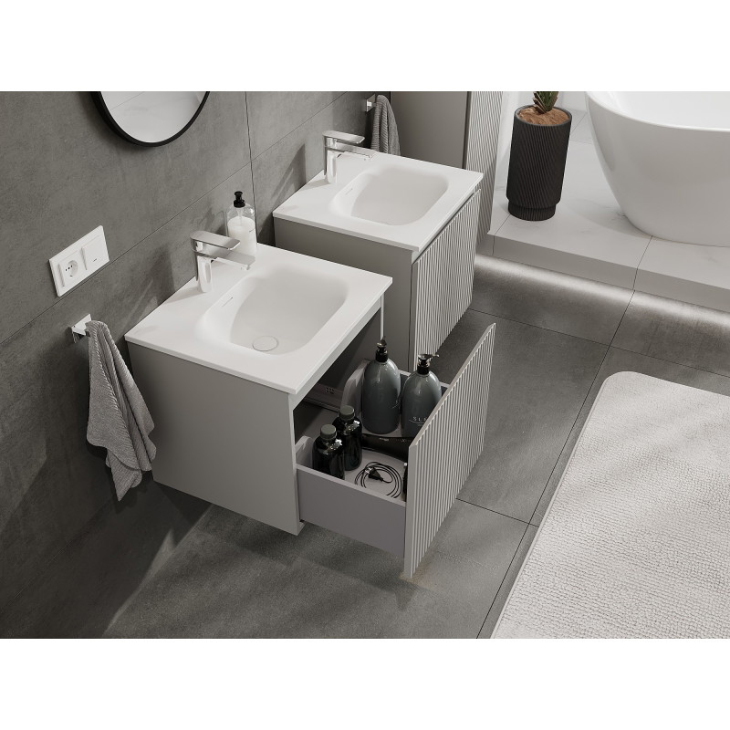 Mexen Rivel armoire de salle de bains 50 cm avec lavabo Vela, 1 tiroir, rainuré, gris mat/blanc mat - 91A20-05047-1-BF62-W23M01