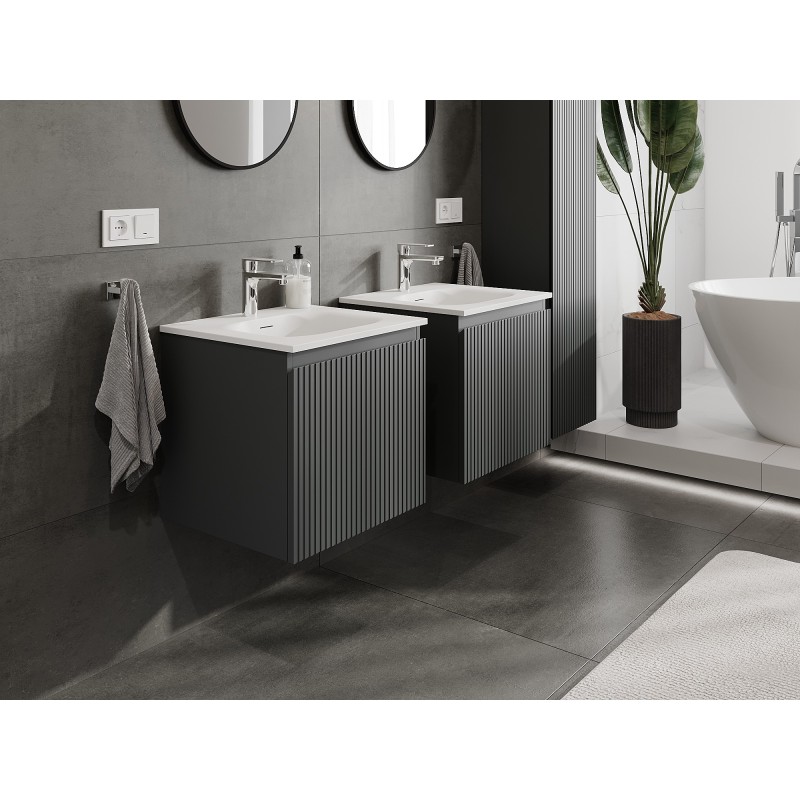 Mexen Rivel szafka łazienkowa 50 cm z umywalką Vela, 1 szuflada, ryflowana , grafit mat/biała mat - 91A20-05047-1-BF66-W23M01